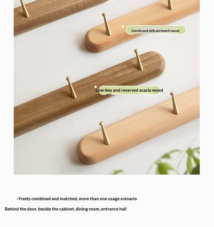 Beech, Acacia Solid Wood Hanging Clothes and Hat Rack