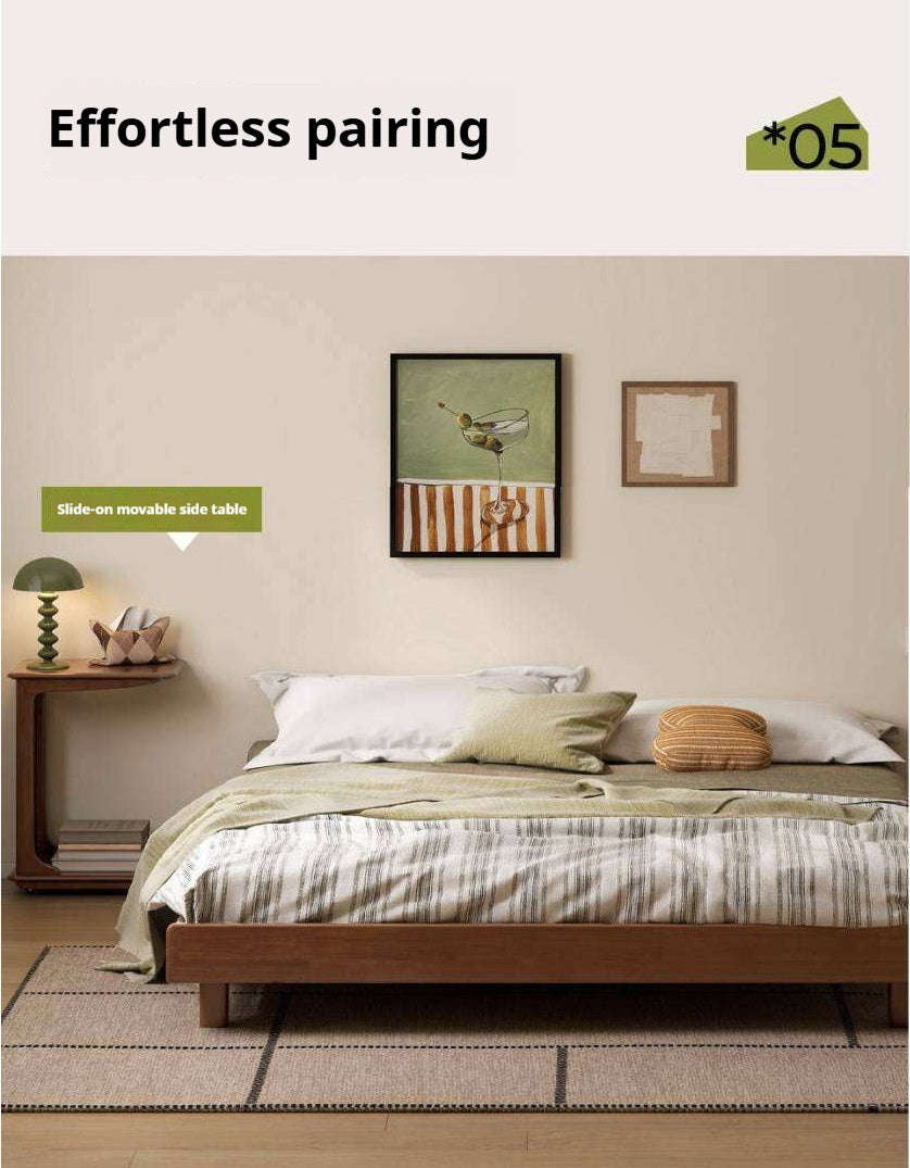 Rubberwood Solid Wood Modern Low Platform Bed Without Headboard