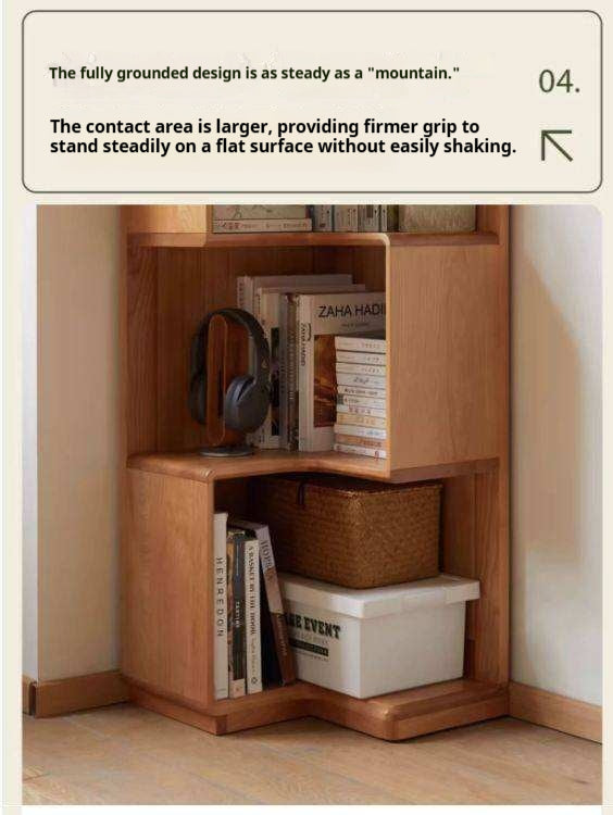 Cherry Solid Wood Corner Bookcase Floor Storage Cabinet