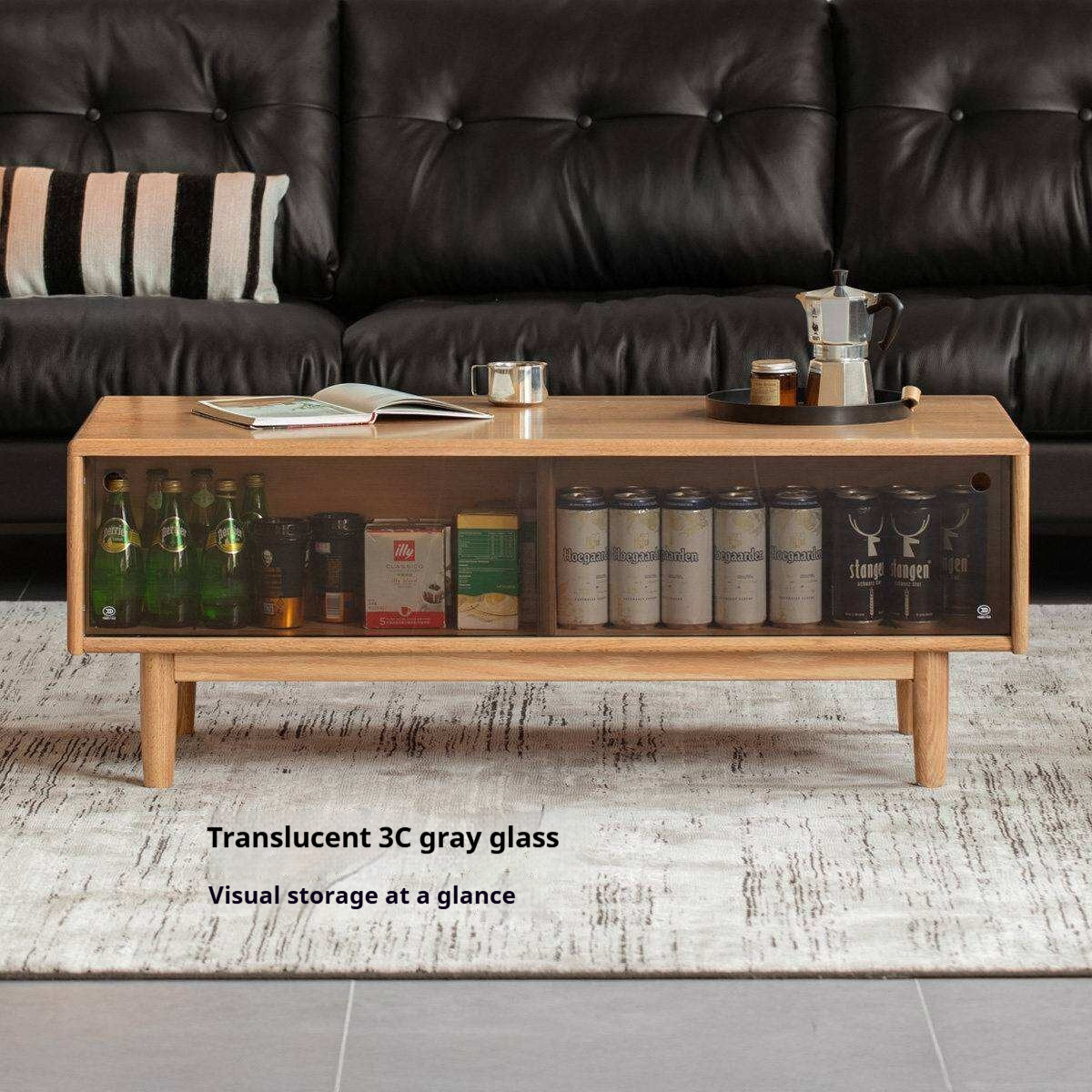 Oak Solid Wood Coffee Table with Integrated Drawer Storage