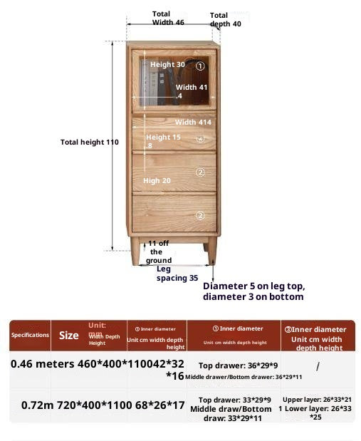 Ash Solid Wood Modern Minimalist Side Cabinet with Light.