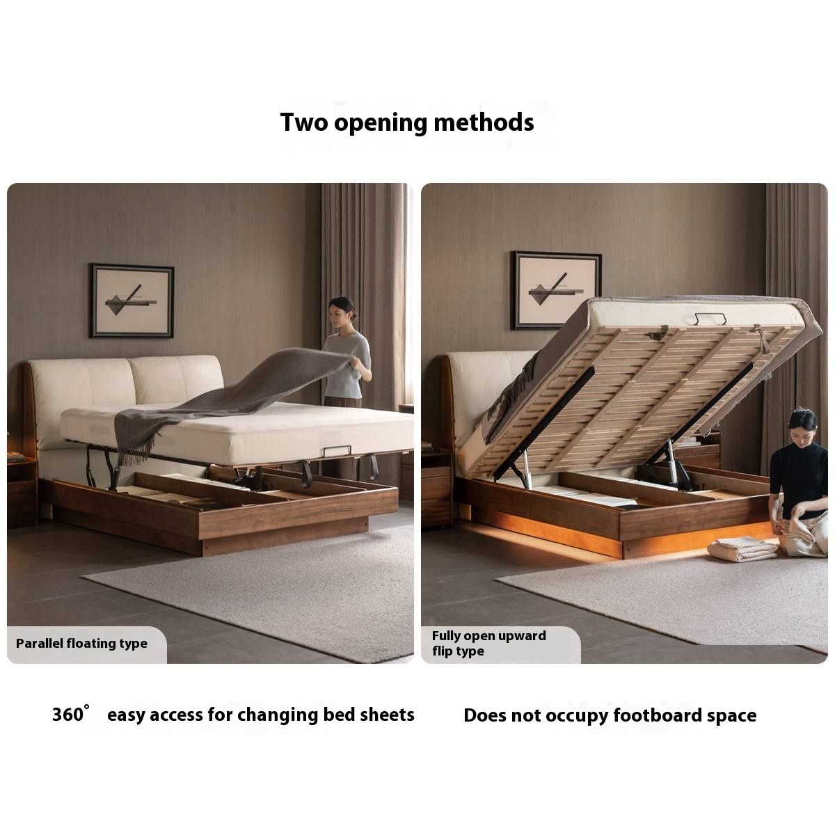 Black Walnut Solid Wood Italian Luxury Leather Bed