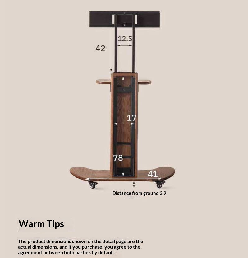 Oak Solid Wood TV Stand with Open Wall Rack and Mobile Cart Base