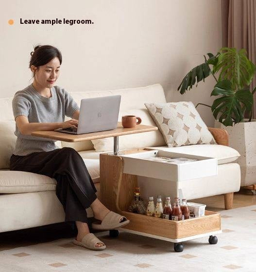 Oak Solid Wood Liftable Rotating Mobile Side Table
