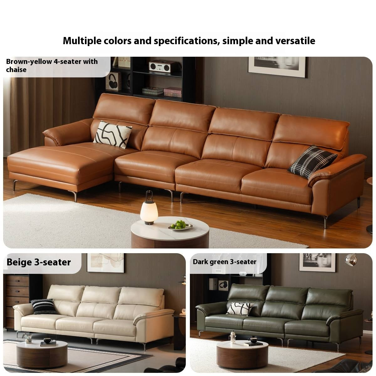 Genuine Leather Italian Minimalist Sectional Sofa – First-Layer Cowhide Corner Sofa with Chaise Lounge