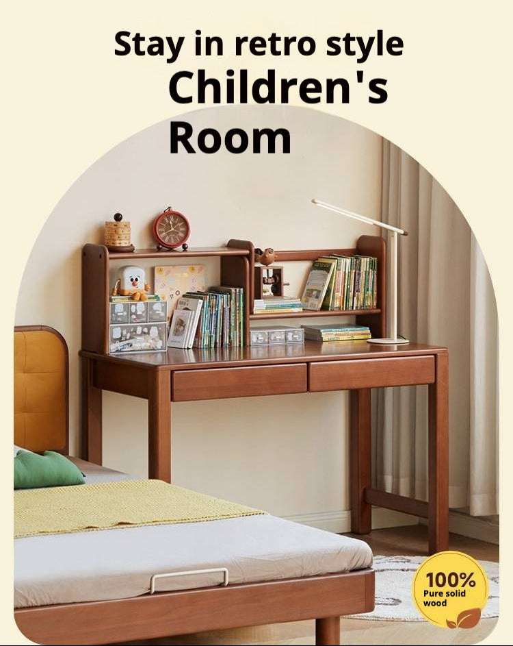 Poplar Solid Wood Kids Study Table Bookshelf Integrated