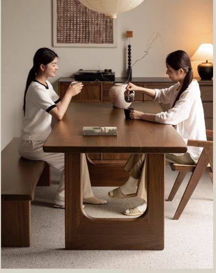 Black Walnut, Sandalwood Solid Wood Wabi Sabi Style Large Board Dining Table