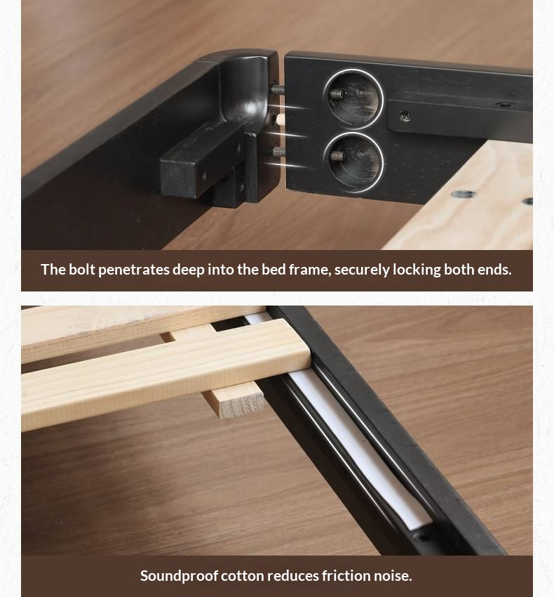 Rubberwood Solid Wood Bed — Modern Minimalist Large Slab Black Floating Bed