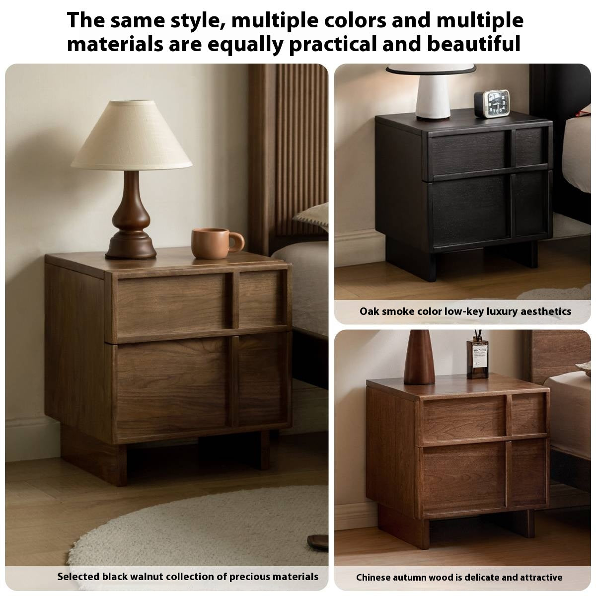 Red Oak, White Oak, White Ash Solid Wood Two-drawer Nightstand