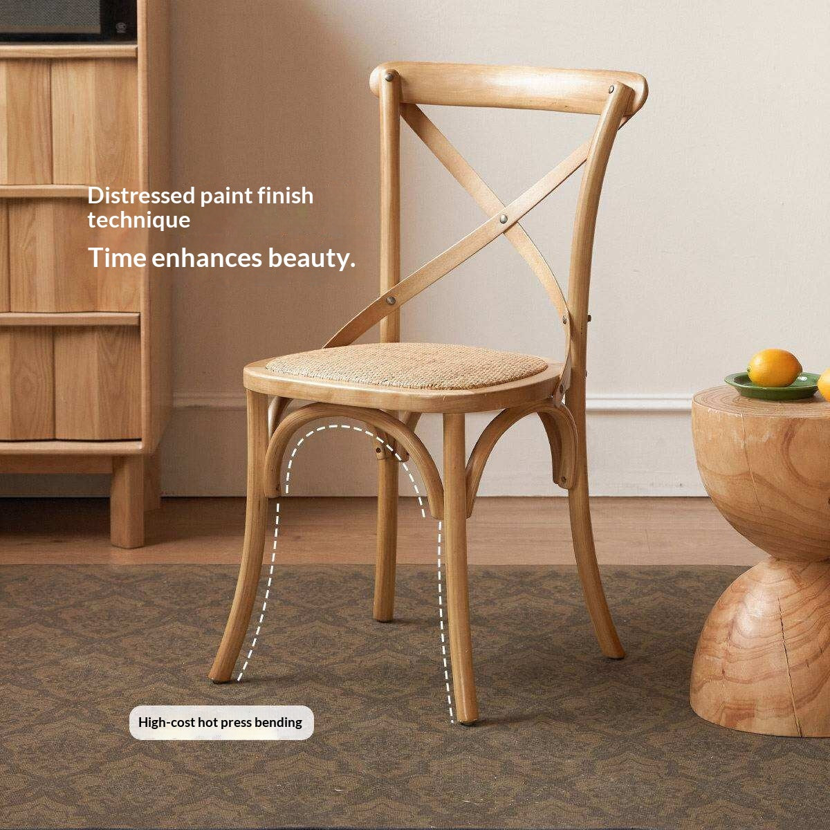 4 pcs -White Oak Solid Wood French Country Cross Back Dining Chair with Rattan Seat