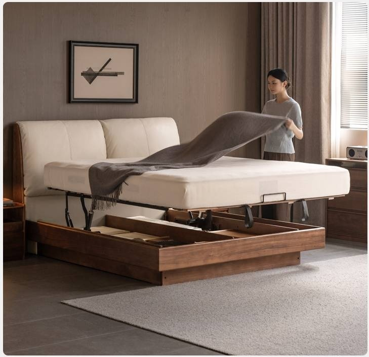 Black Walnut Solid Wood Italian Luxury Leather Bed
