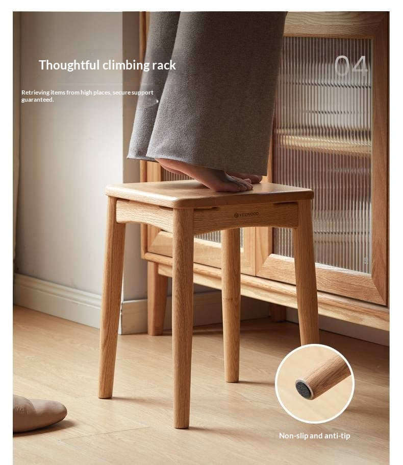 4 pcs -Oak Solid Wood Square Stool
