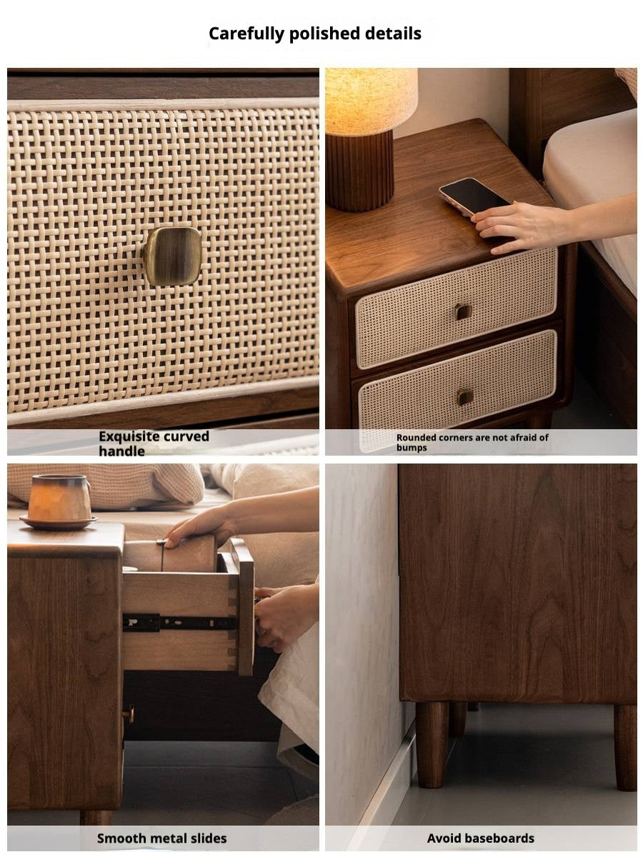 Black Walnut, Beech Solid Wood Nightstand.