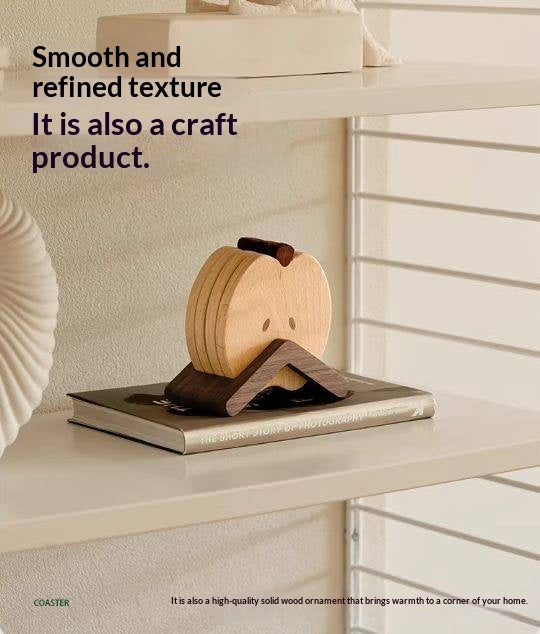Black Walnut, Beech Solid Wood Creative Apple Shaped Coaster