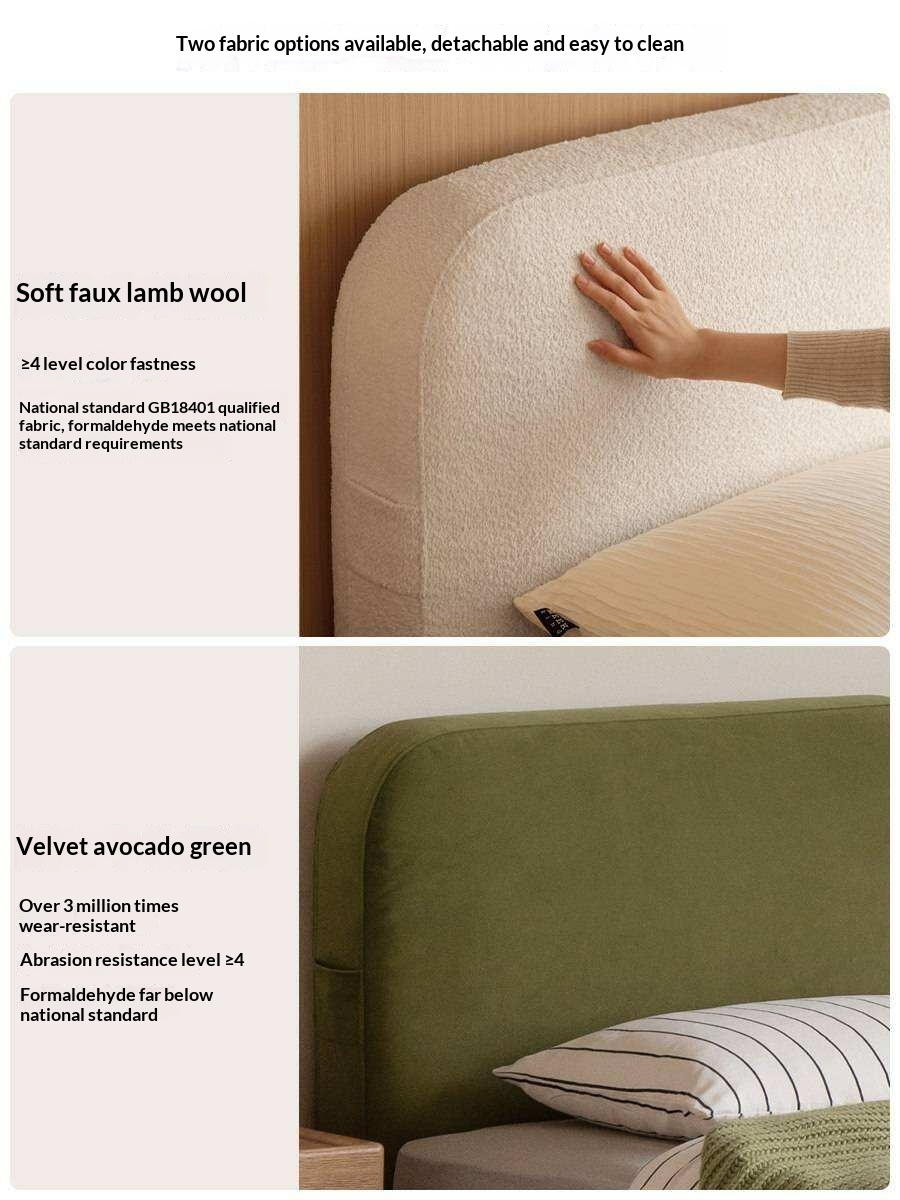Cherry Solid Wood Upholstered Bed — Platform Bed, Headboard-Free Bed Floor Style, Simple Floating Bed