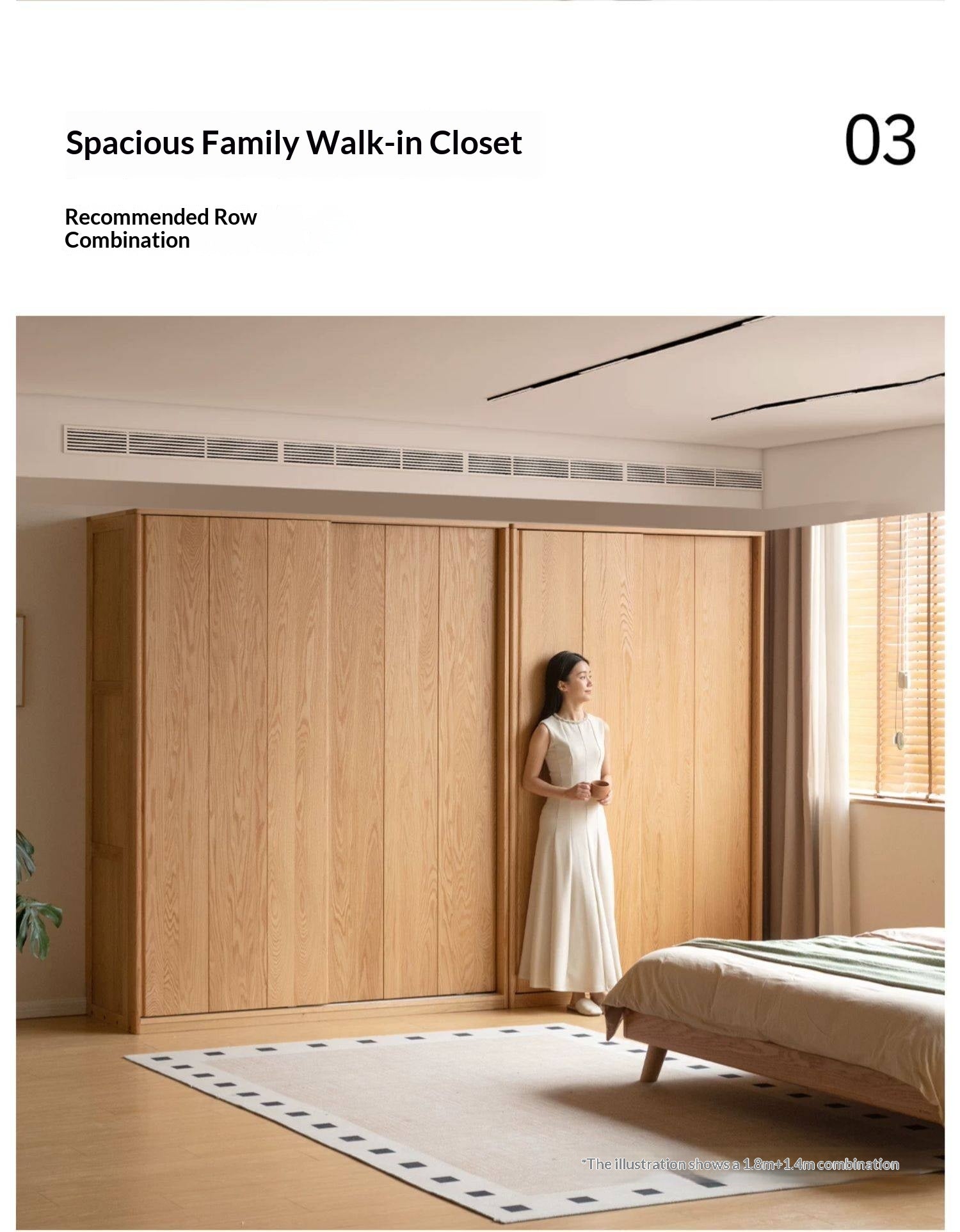 Oak Solid Wood Wardrobe Sliding Door.