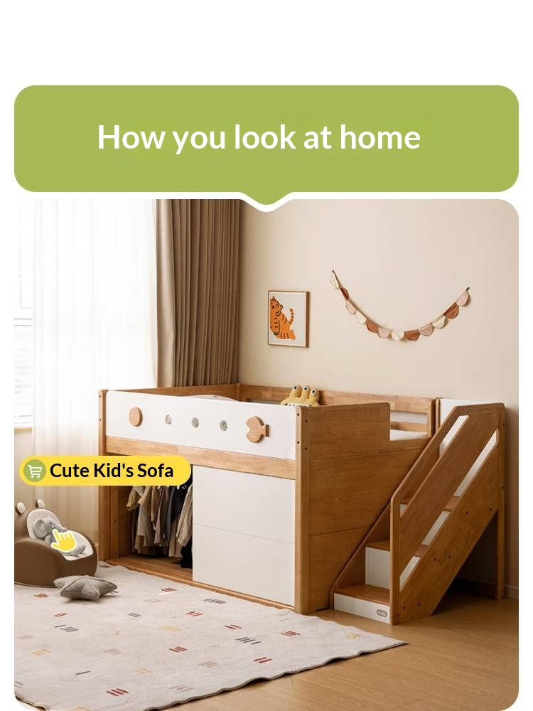 Rubberwood Children's Solid Wood Multifunctional Storage Loft Bed
