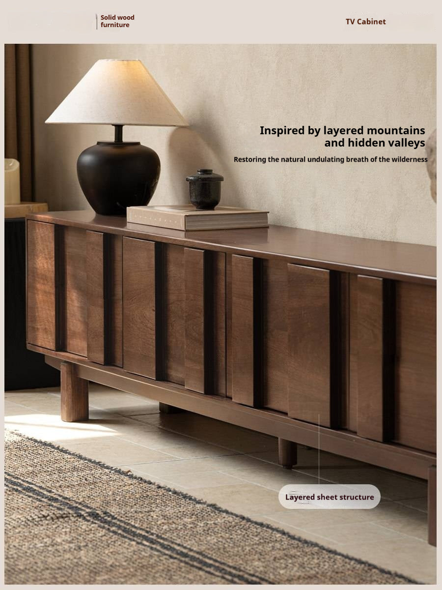 Sandalwood Solid Wood Fluted TV Console with Recessed Handles