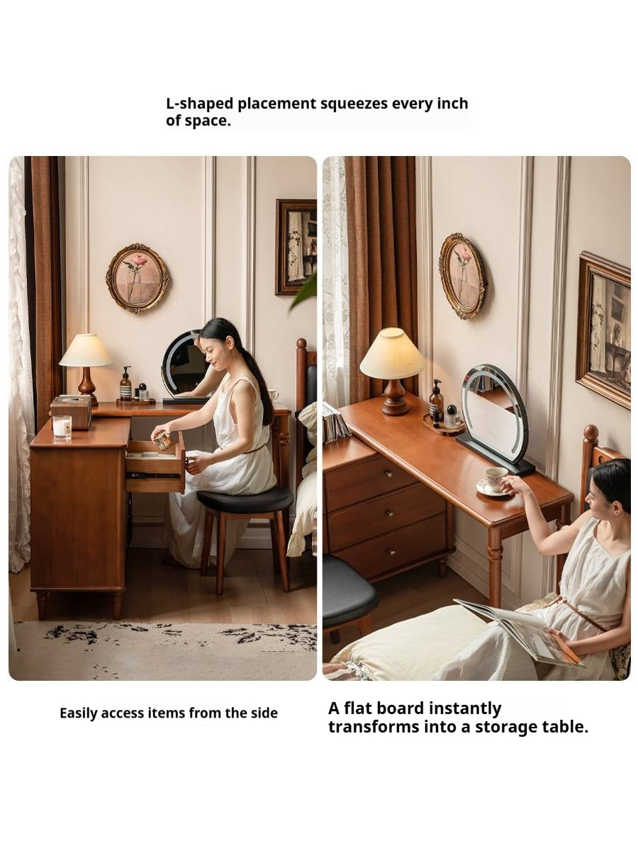 Poplar Solid Wood French Retro Style Dressing Table