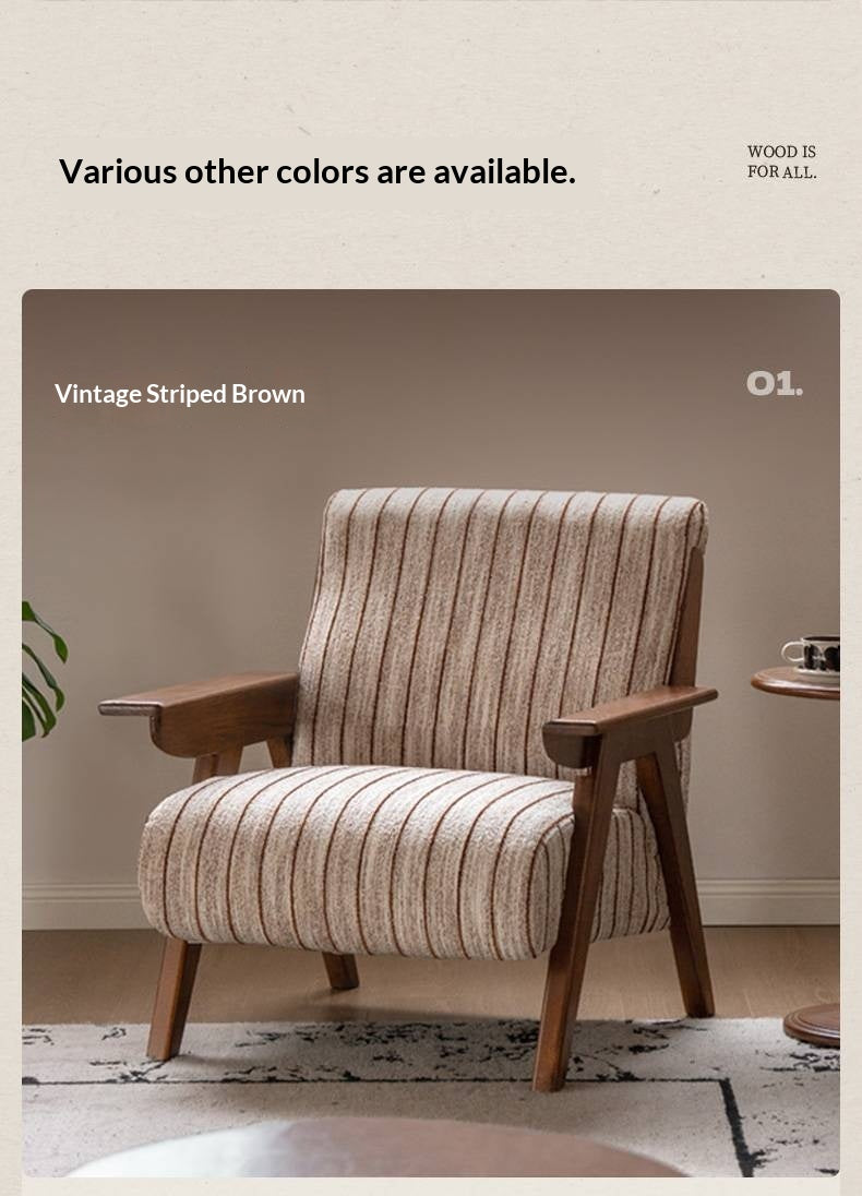 Oak Solid Wood Mid-Century Accent Chair with Houndstooth Upholstery
