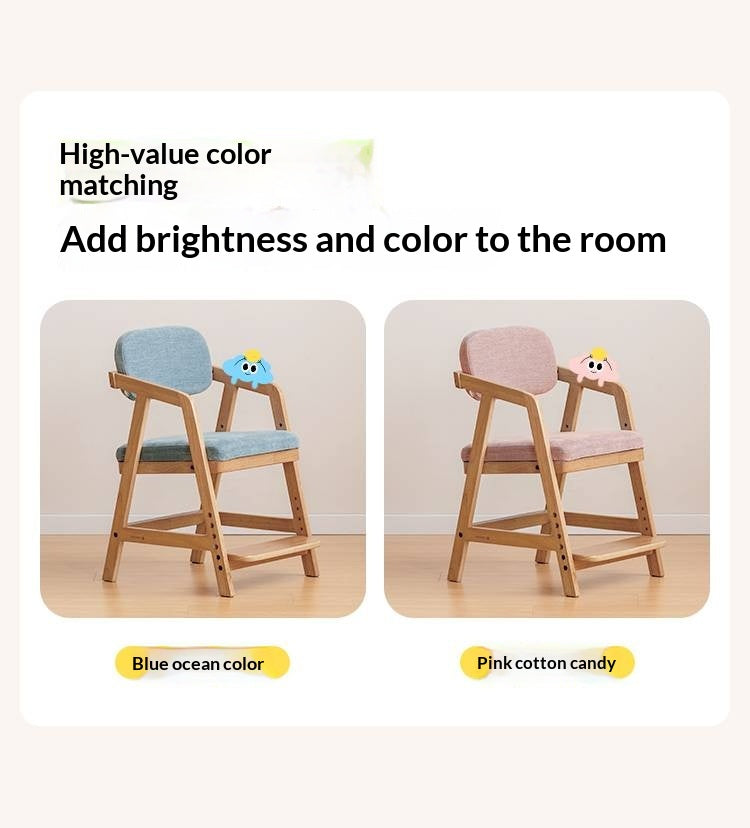Solid Rubberwood Nordic Style Kids Chair with Adjustable Armrest