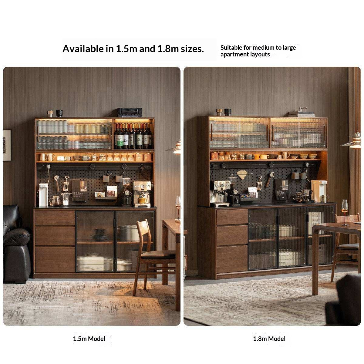 Black Walnut Solid Wood Sideboard with Italian Light Luxury Design