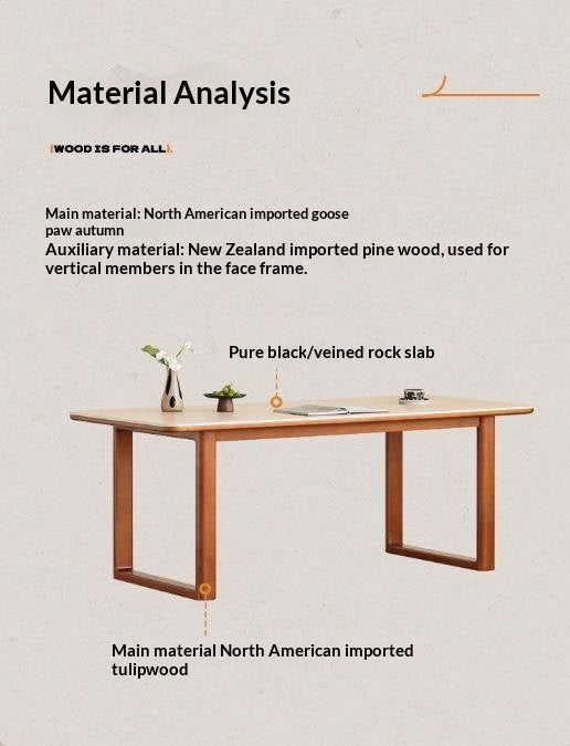 Tulipwood Solid Wood Antique Style Rock Board Dining Table