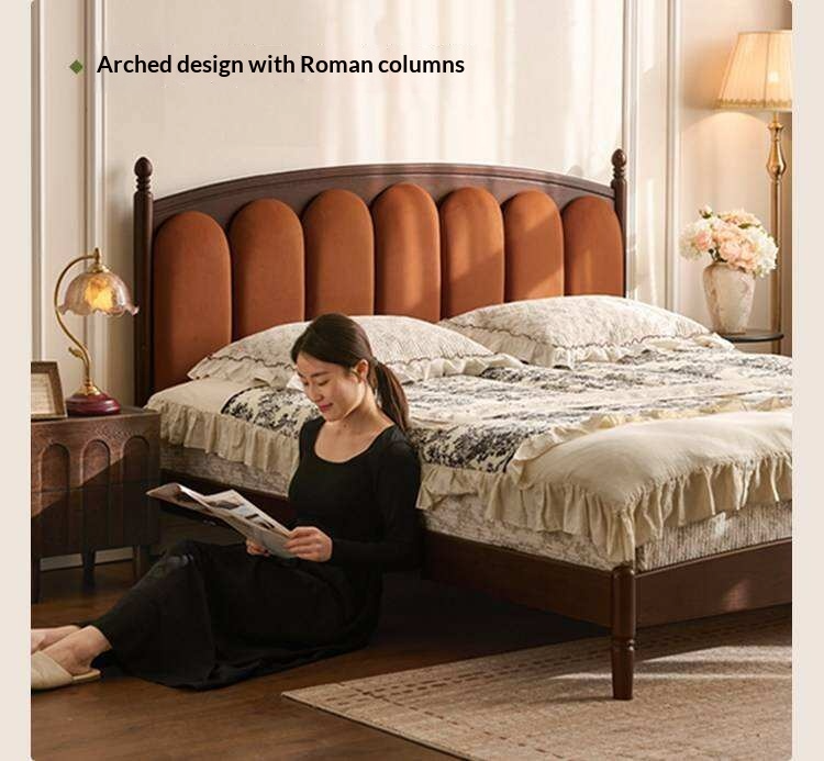 Ash Solid Wood Arched Channel Tufted Platform Bed with Turned Posts