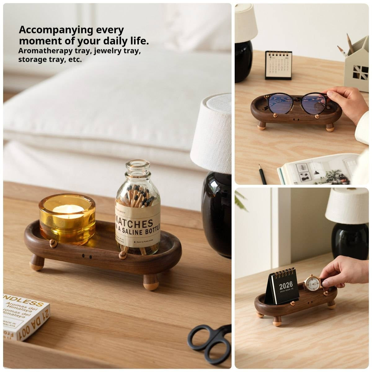 Black Walnut Solid Wood Tray for Snacks, Desserts, and Jewelry Storage