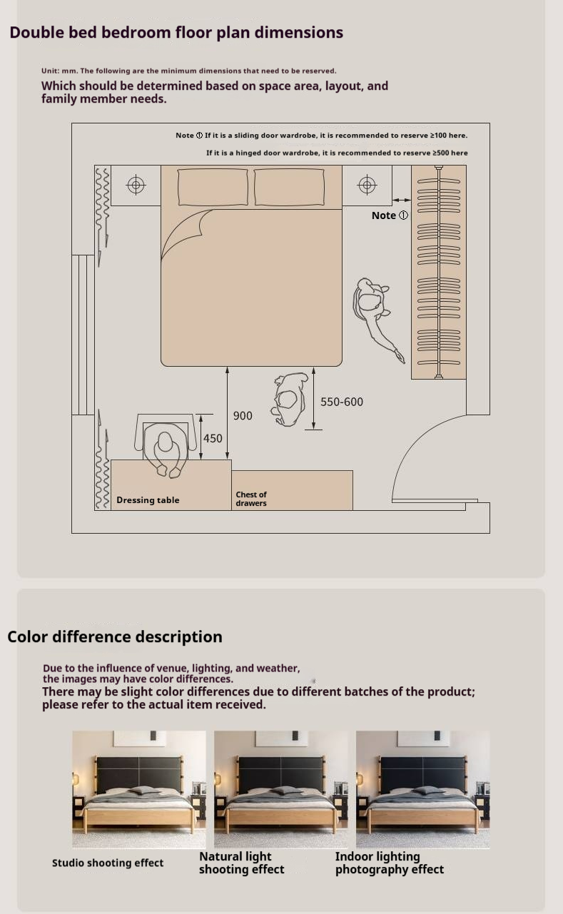 Oak Solid Wood Soft High Backrest Bed Modern Minimalist