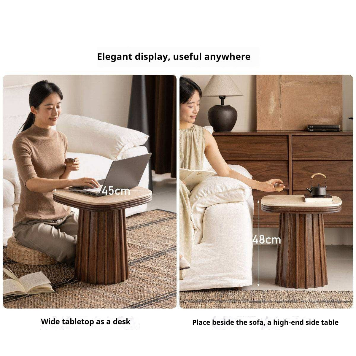 Oak Solid Wood Square Side Table with Silent Style and Rock Slab Design