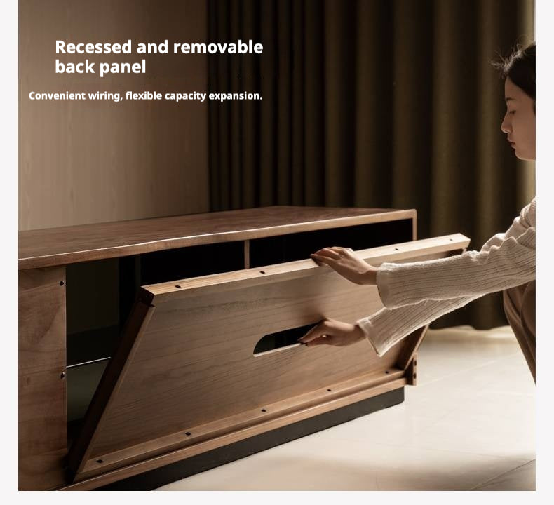 Black Walnut, Oak Solid Wood Italian Light Luxury Floor TV Cabinet.