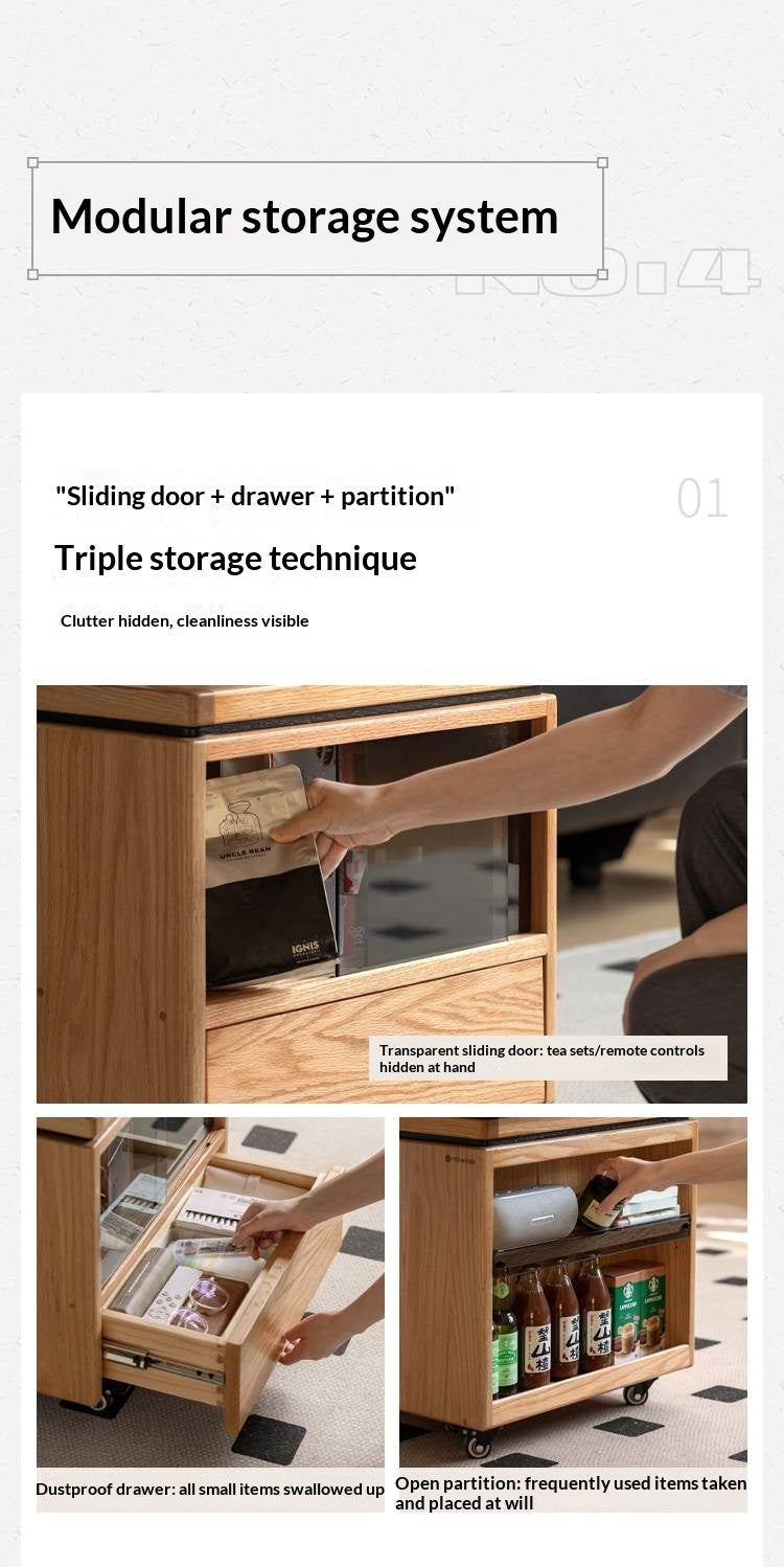 Oak Solid Wood Modern Mobile Elevating Coffee Table