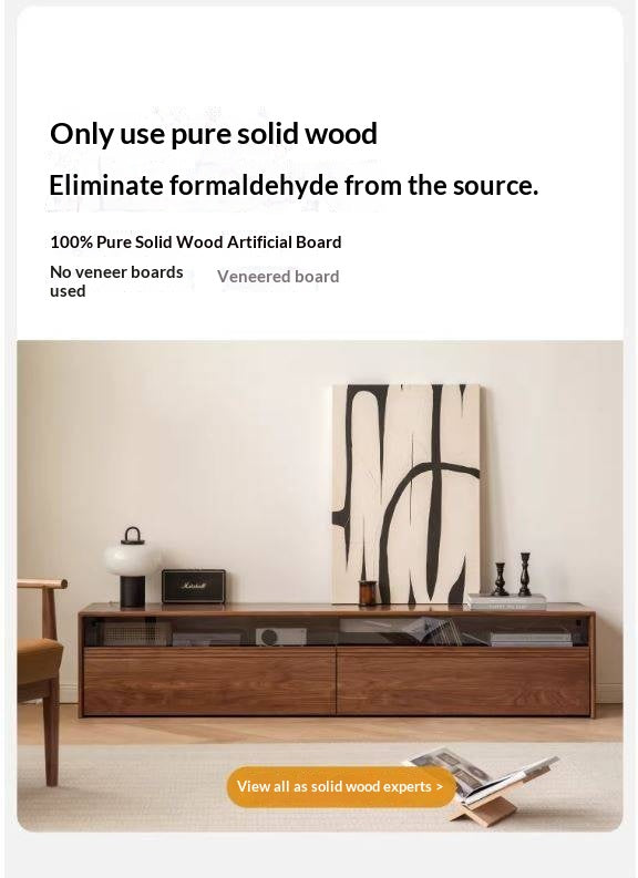 Black Walnut, Oak Solid Wood TV Cabinet LED Light Floor Cabinet.