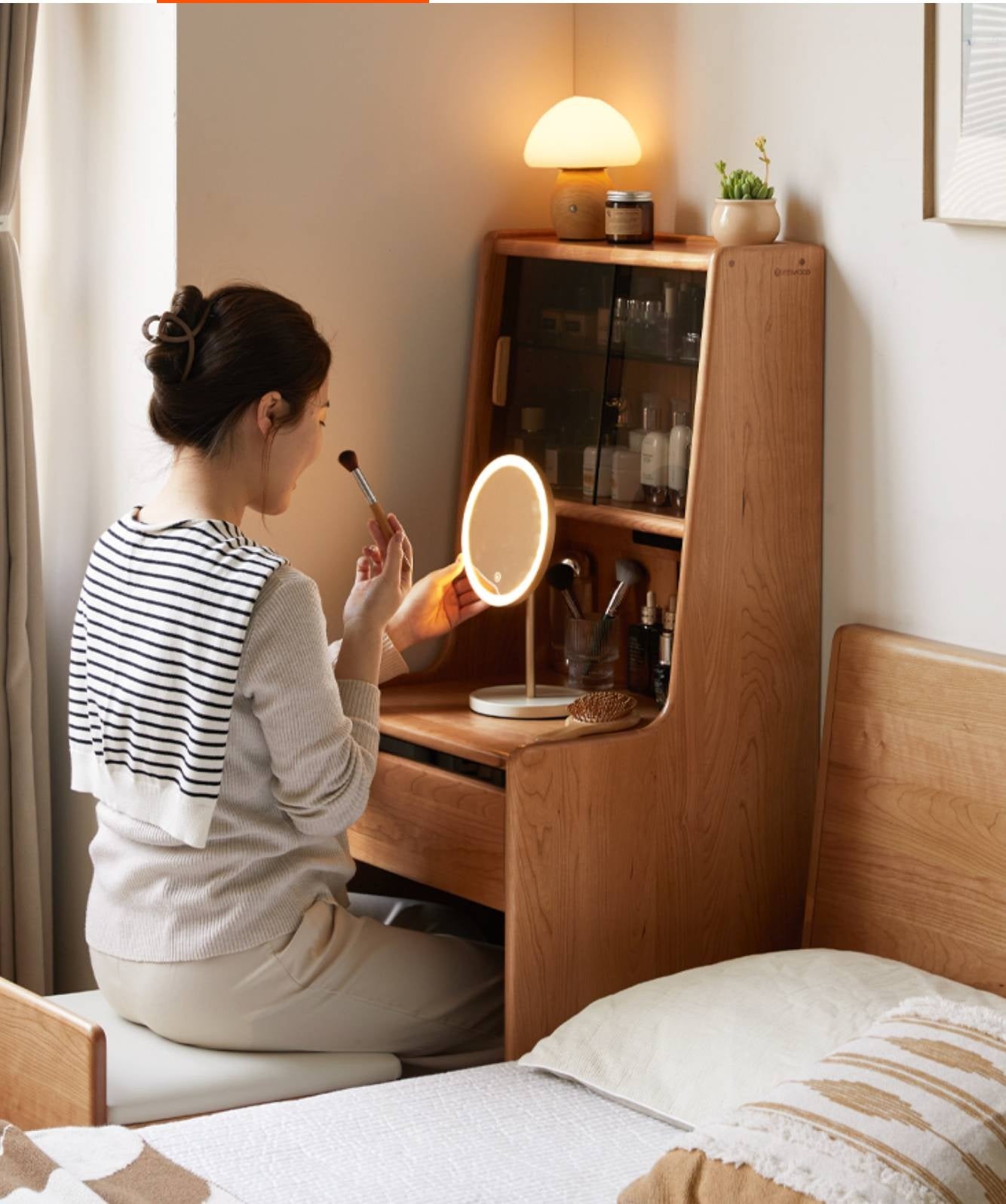 Cherry Solid Wood Multifunctional Retro Dressing Table