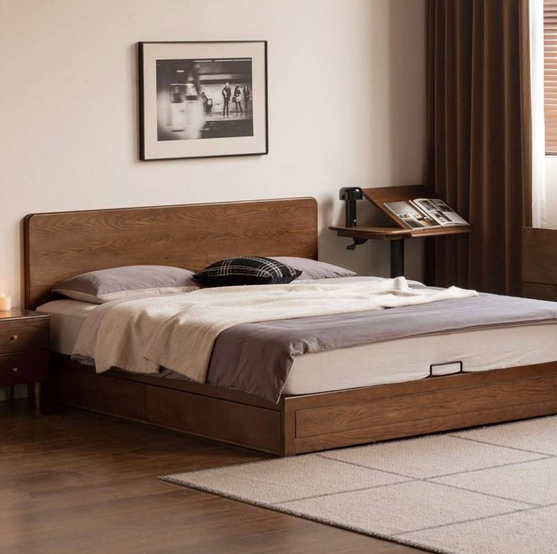 Oak Solid Wood Box Bed, Platform Box Bed, Headboard-Free Bed – Modern Minimalist Style