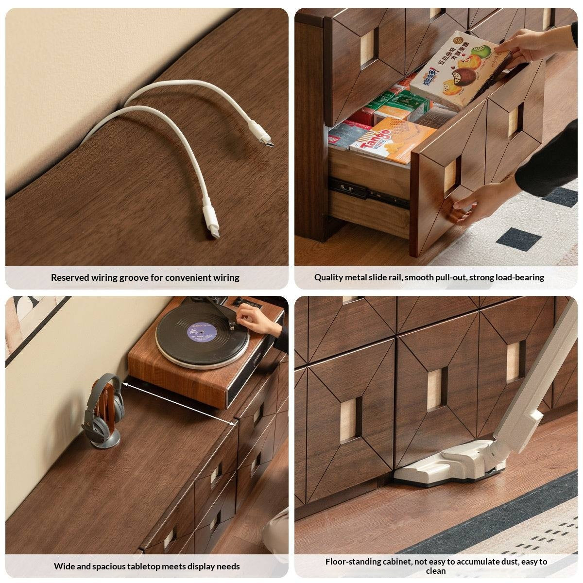 Sandalwood Solid Wood Vintage TV Cabinet with Floor Standing and Storage Space