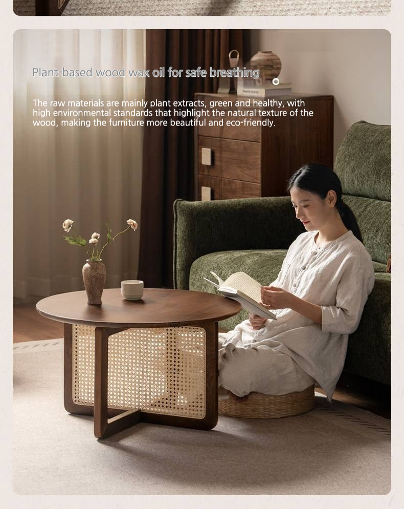 Black Walnut, Oak Solid Wood Rattan Modern Coffee Table