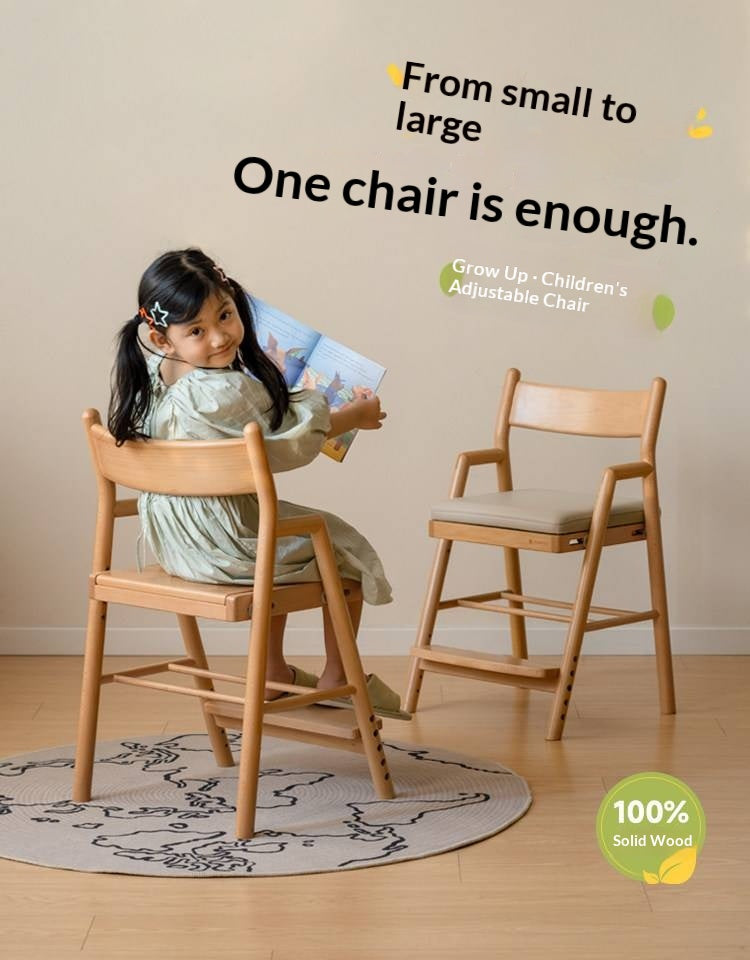 Oak, Beech Solid Wood Kids Chair Height-Adjustable