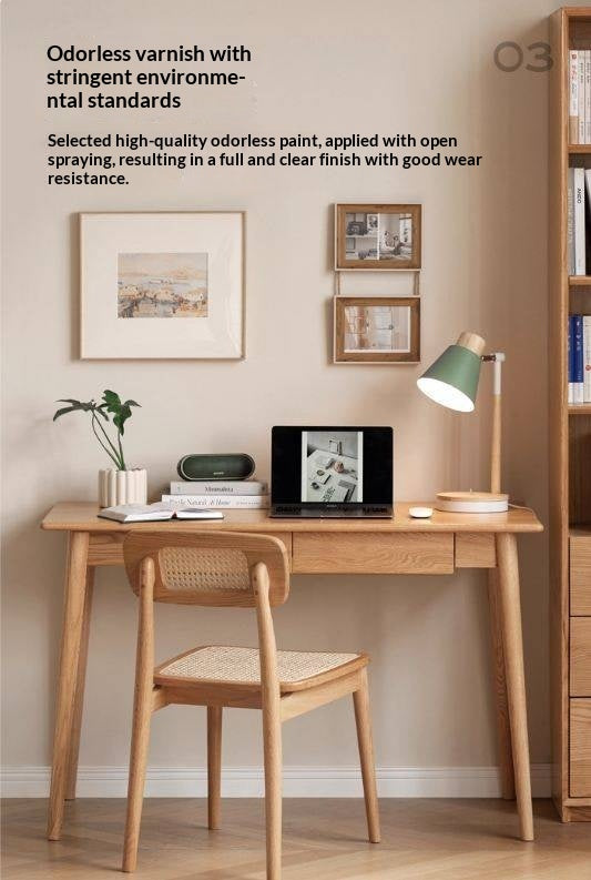 Oak Solid Wood Office Desk Spindle-Shaped Slanted Legs