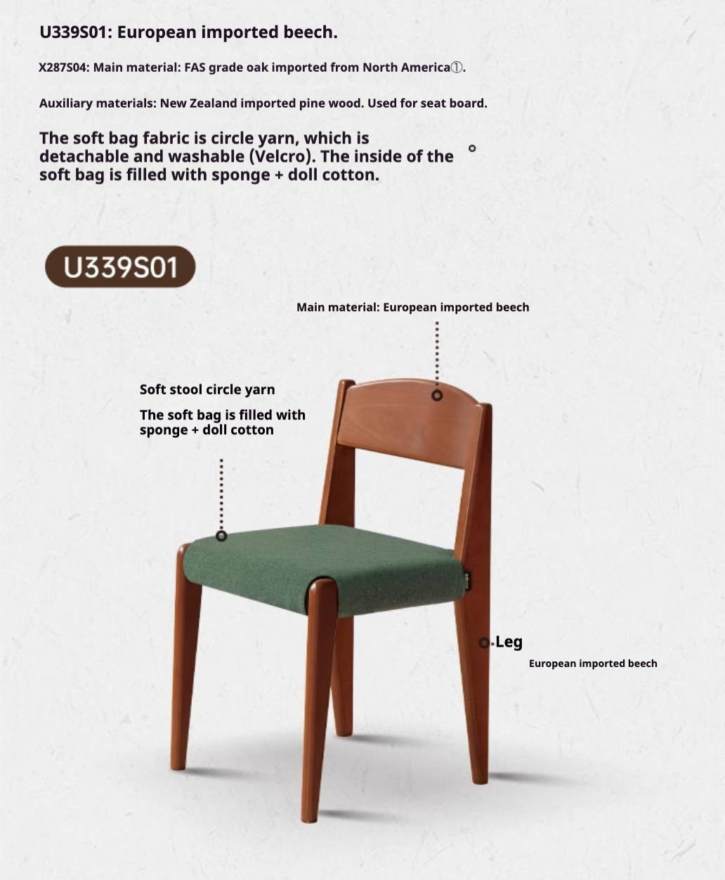 Set 4 pcs Beech Solid Wood Retro Style Dining Chair