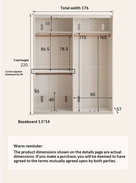 Pine Solid Wood Wardrobe with French Cream Finish and Double Doors