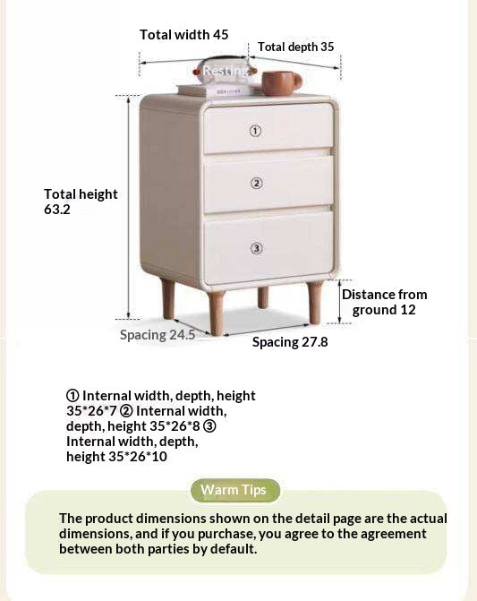 Solid Rubberwood Creamy Candy Style Nightstand.