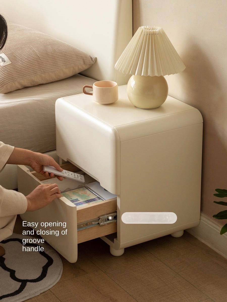 Tulipwood Solid Wood, Solid RubberWood Warm White Two-Drawer Nightstand.