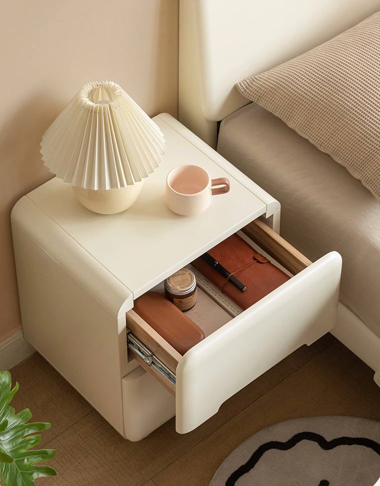 Tulipwood, Solid RubberWood Warm White Two-Drawer Nightstand.