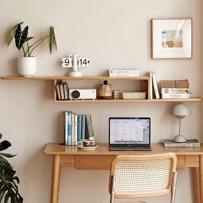 Beech, Rubber Solid Wood Hanging Narrow TV Cabinet, Wall Hanging Shelf.