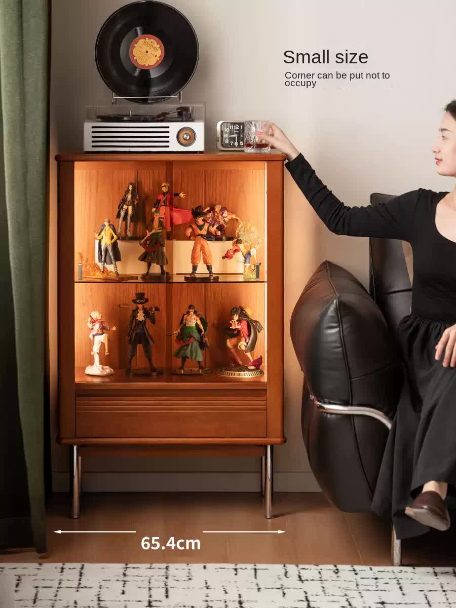 Poplar Solid Wood American Retro Glass Side Cabinet