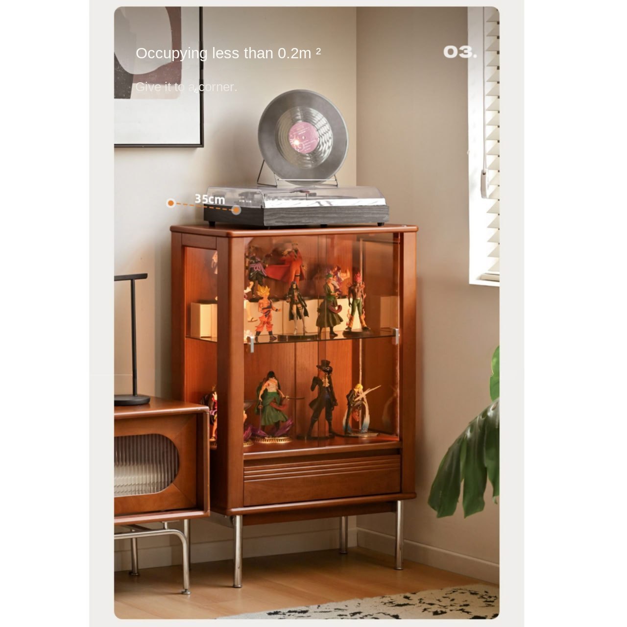 Poplar Solid Wood American Retro Glass Side Cabinet