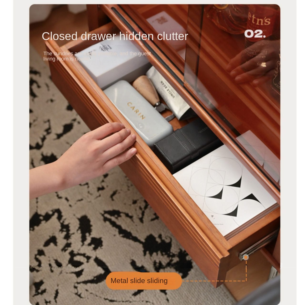 Poplar Solid Wood American Retro Glass Side Cabinet.