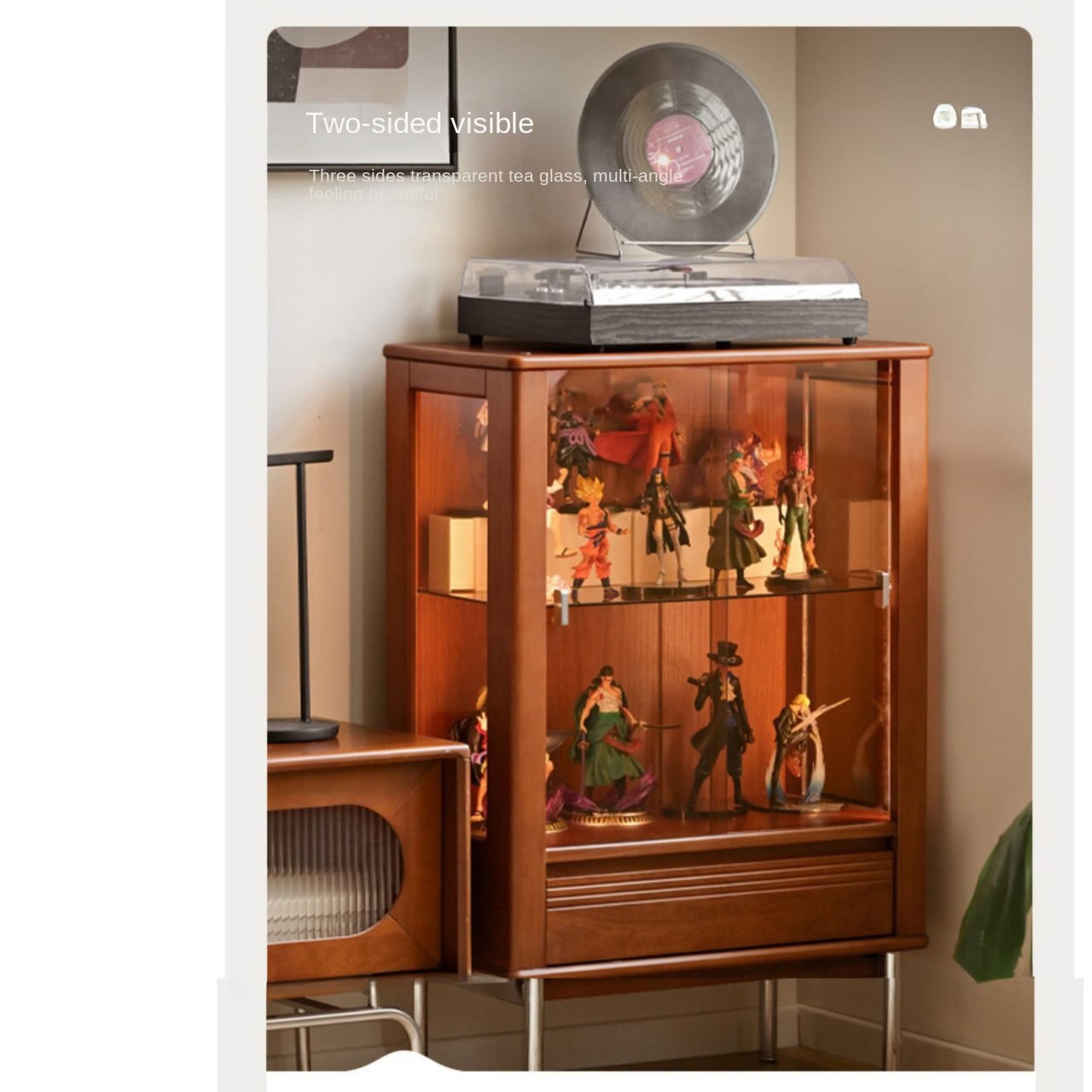 Poplar Solid Wood American Retro Glass Side Cabinet.